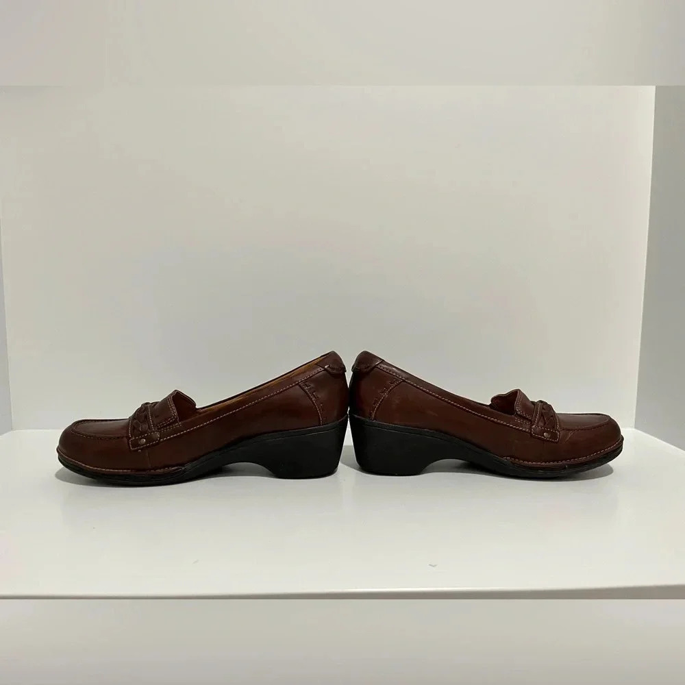 Clarks Unstructured Brown Leather Dress Casual Slip On loafers Heels Women's 9.5 - Picture 5 of 12